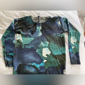 Comfortable sweater, green and blue, petite, never worn.